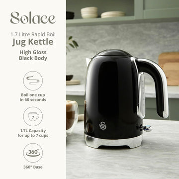 Swan Solace Black Stainless Steel 1.7L  Kettle & Toaster Set