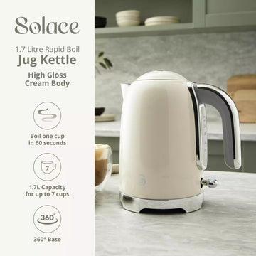 1.7L Stainless Steel 3000W Cream Swan Solace Electric Kettle