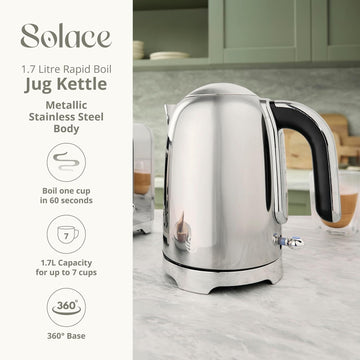 1.7L Stainless Steel 3000W Silver Swan Solace Electric Kettle