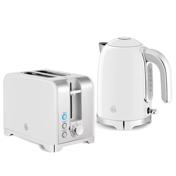 Swan Solace White Stainless Steel 1.7L Kettle & Toaster Set