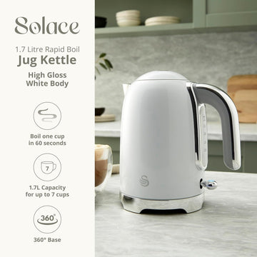 Swan Solace White Stainless Steel 1.7L Kettle & Toaster Set