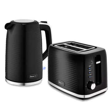 Swan Wave Black Ripple Textured 1.7L Kettle & Toaster Set