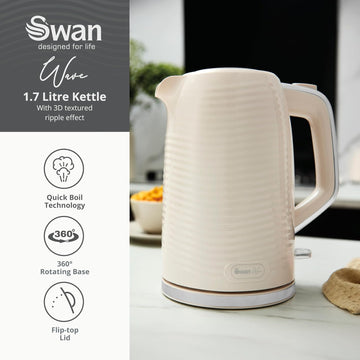 Swan Wave Cream Ripple Textured 1.7L  Kettle & Toaster Set