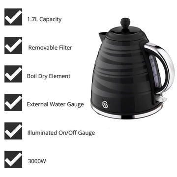 Swan 1.7L Symphony Black 3000W Electric Kettle