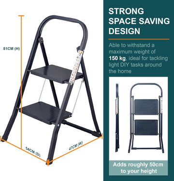 2-Tread Step Rubber Non-Slip Sturdy Alloy Frame Ladder