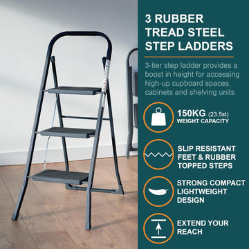 3-Tread Step Rubber Non-Slip  Sturdy Alloy Ladder