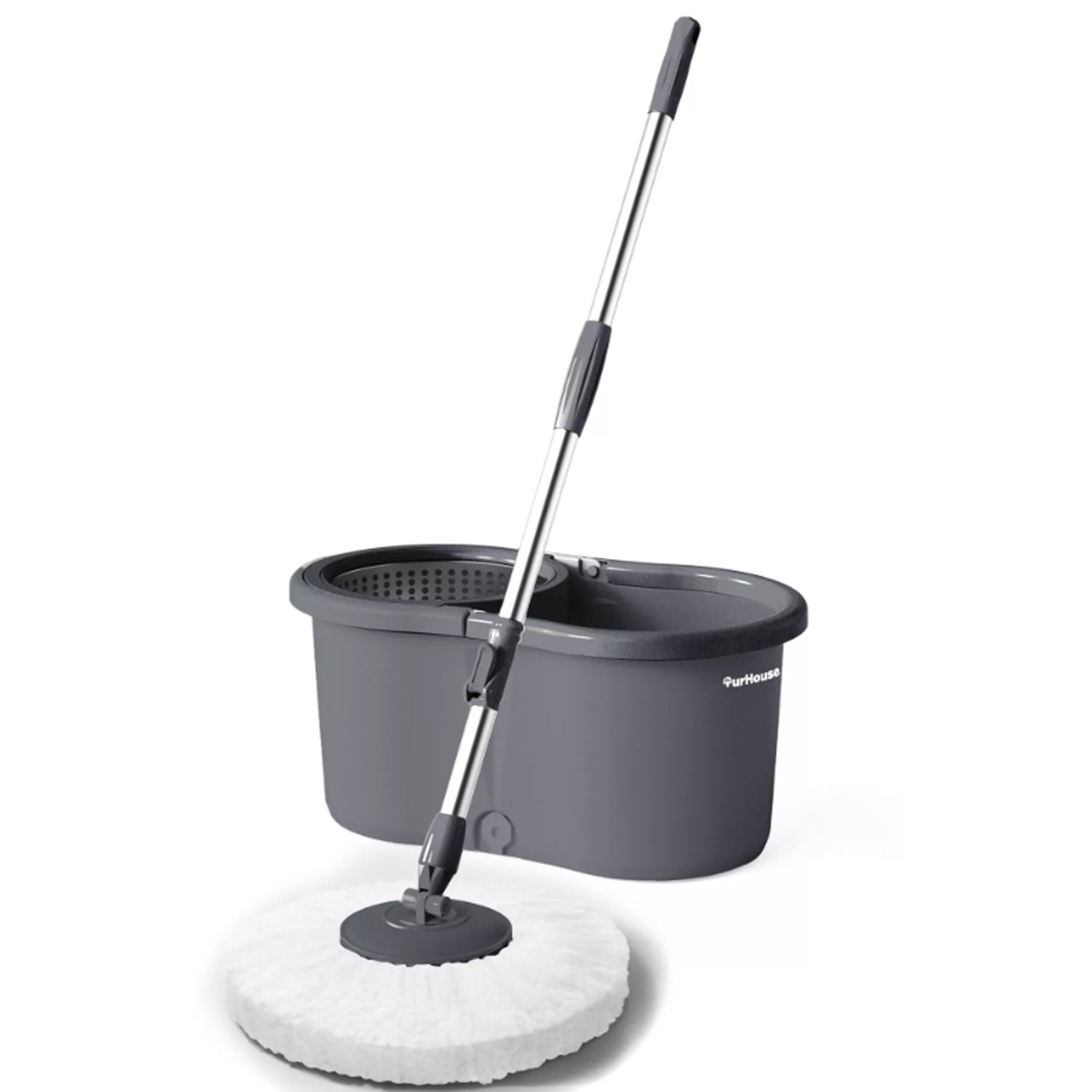 2-Heads Spin Mop & 5L 2 Compartment Grey Bucket