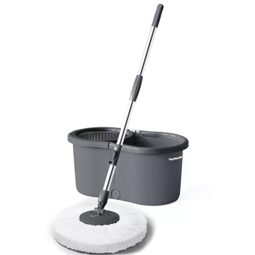 2-Heads Spin Mop & 5L 2 Compartment Grey Bucket