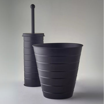 Black Toilet Brush With Lid Holder & Bin Set