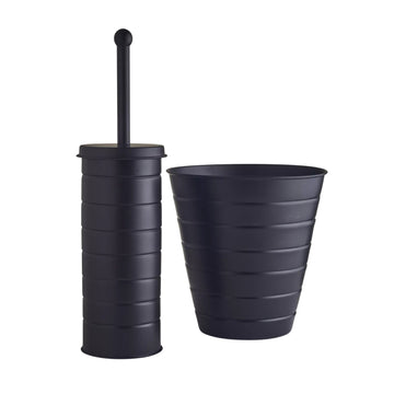 Black Toilet Brush With Lid Holder & Bin Set