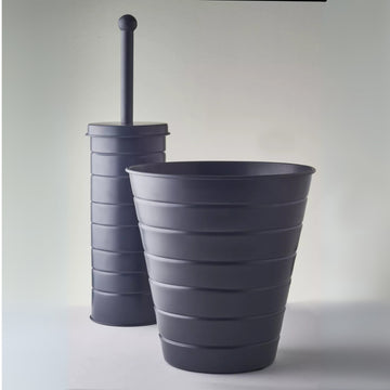 Grey Toilet Brush With Lid Holder & Bin Set
