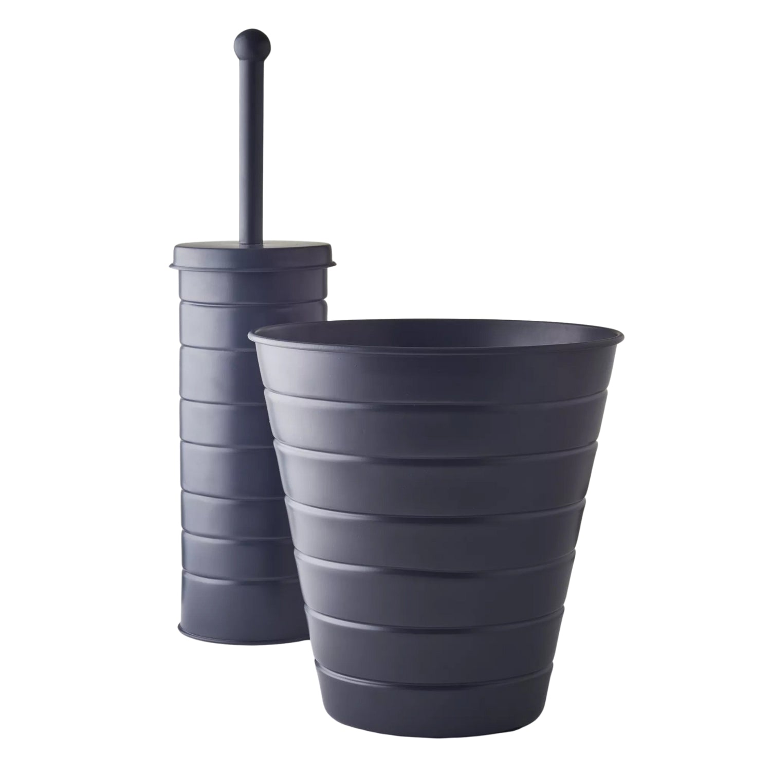 Grey Toilet Brush With Lid Holder & Bin Set