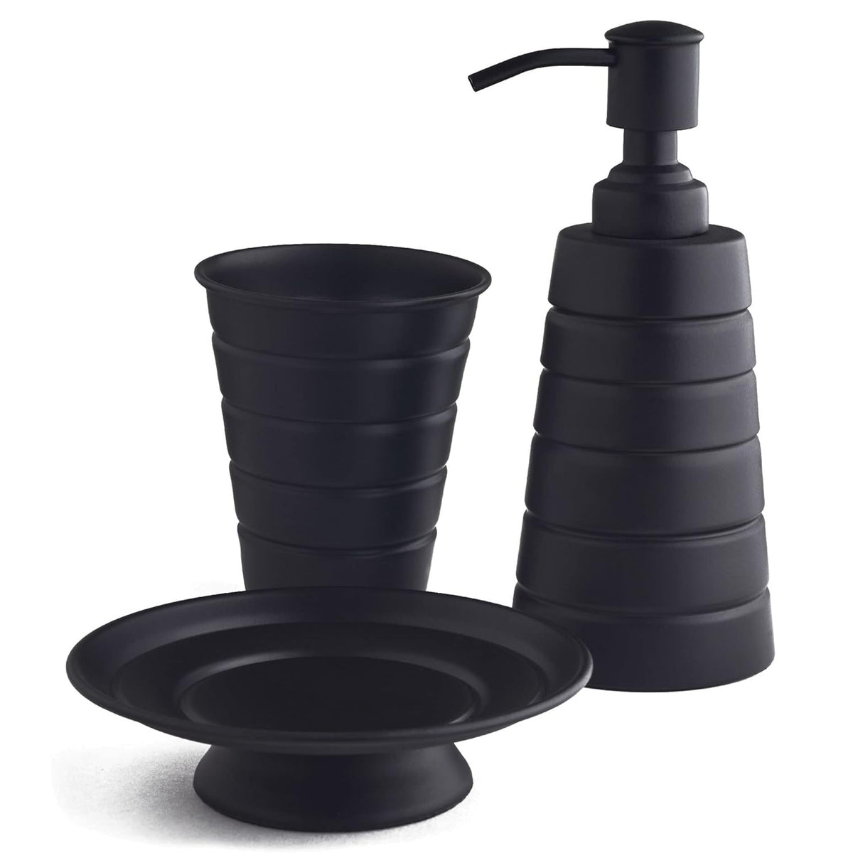 3Pcs Toothbrush Holder Soap Dispenser Soap Dish Bathroom Caddy Set  Black