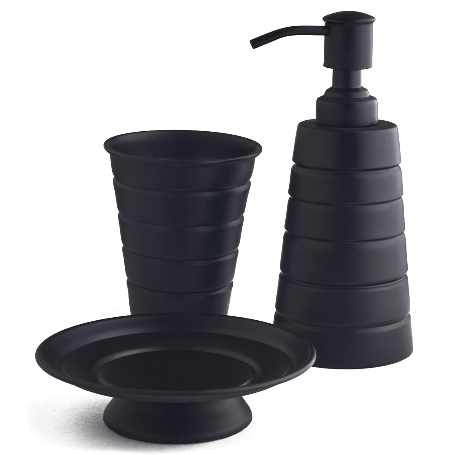 3Pcs Toothbrush Holder Soap Dispenser Soap Dish Bathroom Caddy Set  Black