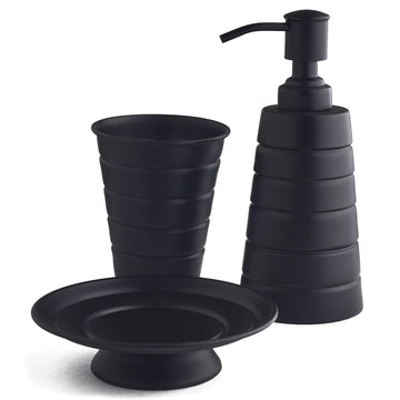 3Pcs Toothbrush Holder Soap Dispenser Soap Dish Bathroom Caddy Set  Black