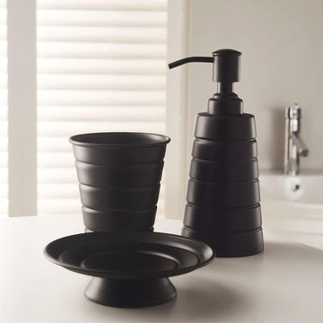 3Pcs Toothbrush Holder Soap Dispenser Soap Dish Bathroom Caddy Set  Black