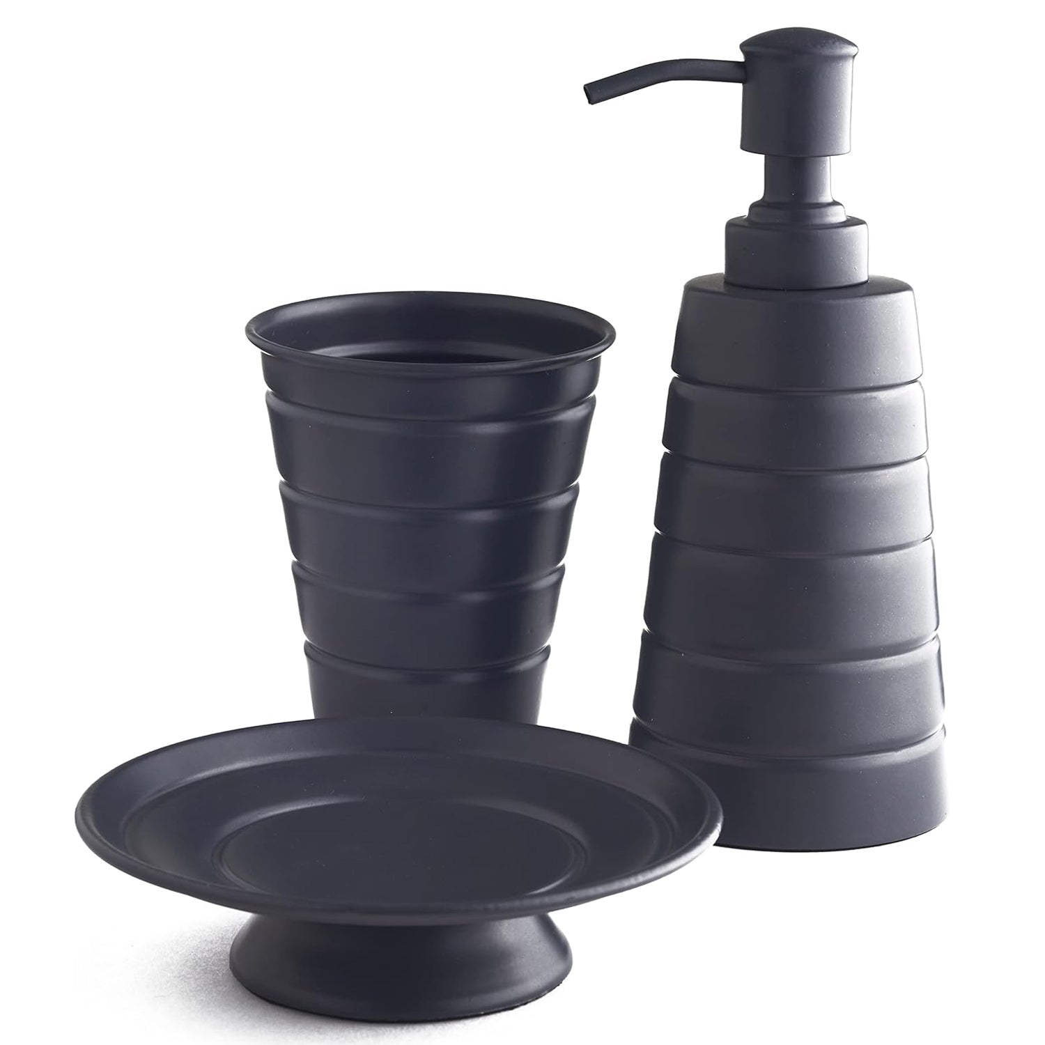 Set 3Pcs Toothbrush Holder Soap Dispenser Soap Dish Bathroom Caddy Grey