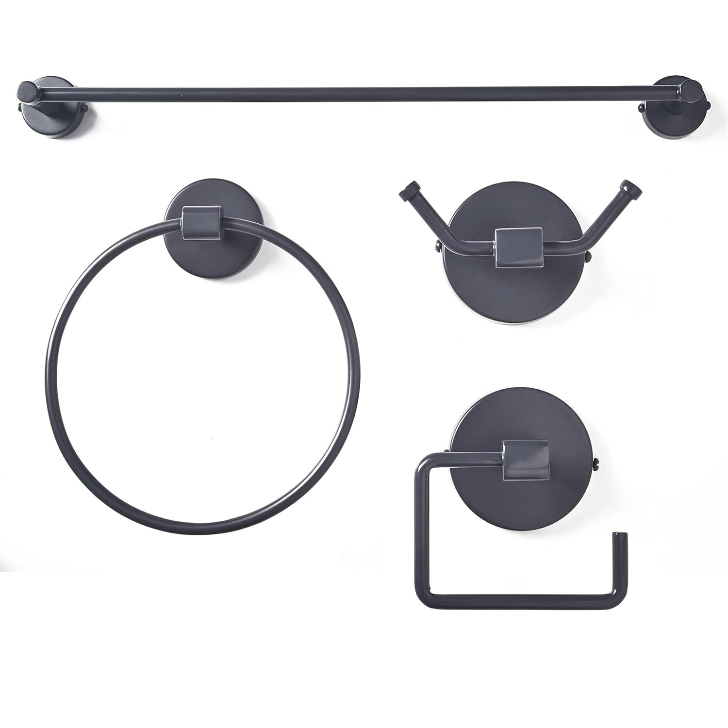 Towel Rail Tissue Holder Hand Towel Ring Robe Hook Grey Bathroom Accessory Set