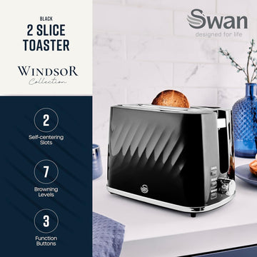 Swan 900W Windsor 2-Slice Toaster Black
