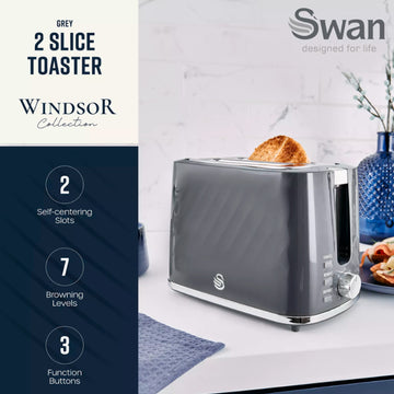 900W Grey Swan 2-Slice Toaster