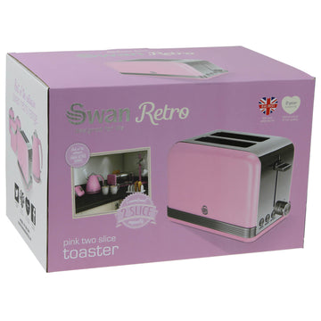 Swan 2 Slice Retro Pink Stainless Steel Toaster