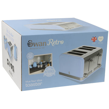 Swan 4-Slice Blue Stainless Steel Toaster
