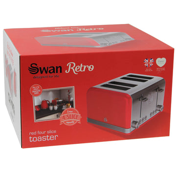 Swan 4 Slice Retro Red Stainless Steel Toaster