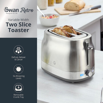 Swan Retro Stainless Steel 2-Slice Toaster