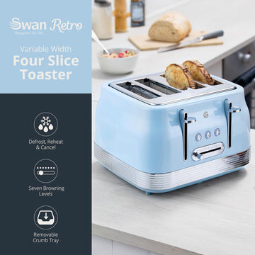 Swan Retro 4-Slice 1860W Toaster Blue