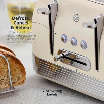 Swan Retro 1860W 4-Slice Toaster Cream