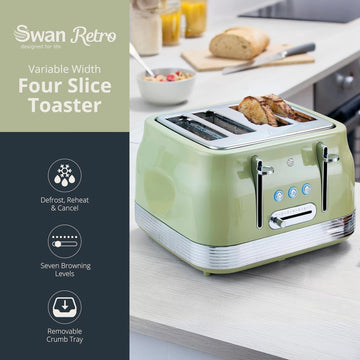 Swan Retro 4-Slice 1860W Toaster Green