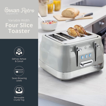 Swan Retro 1860W 4-Slice Toaster Grey
