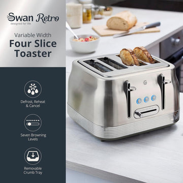 Swan Retro 4-Slice Toaster Stainless Steel
