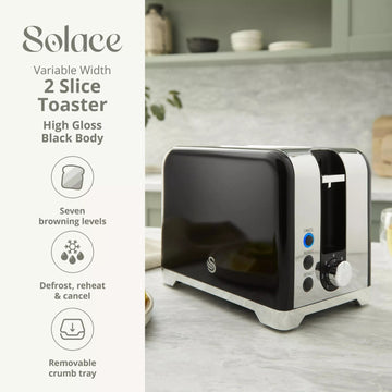 Swan Solace 930W 2-Slice Stainless Steel Toaster Black