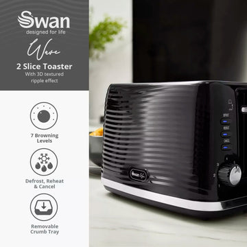 Swan Wave Black 2-Slice Toaster