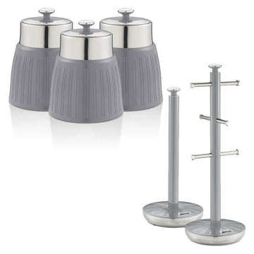 5Pcs Swan Grey Canisters Towel Pole & Mug Tree Set
