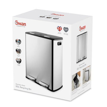 Swan Dual Compartment 60L Stainless Steel Finish Recycling Bin