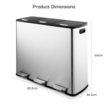 Swan 90L 3x30L Stainless Steel Recycling Bin