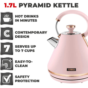 Tower Cavaletto 1.7L 3000W Pink Gold Electric Pyramid Kettle