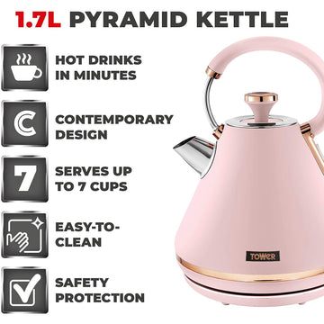 Tower Cavaletto 1.7L 3000W Pink Gold Electric Pyramid Kettle