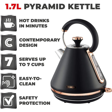 Tower Cavaletto 1.7L 3000W Black Gold Electric Pyramid Kettle