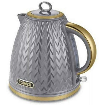 Tower Empire 1.7L 3000W Grey Brass Accents Pyramid Kettle