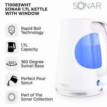 Tower Sonar 3000W 1.7L White Electric Cordless Textured Kettle
