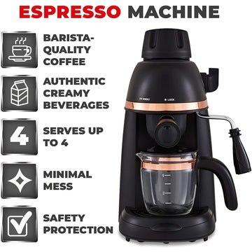 Tower Cavaletto 800W 4 Cup Black Rose Gold Espresso Machine