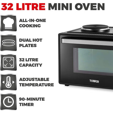 Tower 32 Litre Black with Silver Accents Mini Oven
