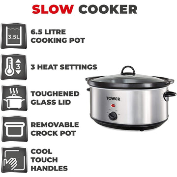 Tower 6.5L Stainless Steel Slow Cooker