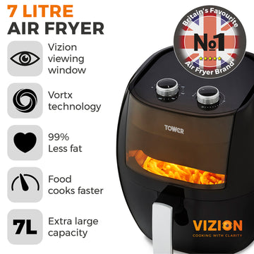Tower 7L Black Extra Large Capacity Removable Pot Manual Air Fryer