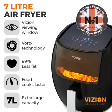 Tower 7L Black Extra Large Capacity Removable Pot Automatic Air Fryer