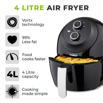 Tower 1400W 4L Single Basket Manual Air Fryer