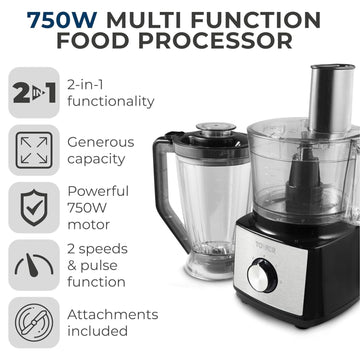 Tower 750W Multi Function Food Processor with 2L Bowl & 1.8L Jug Black